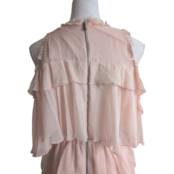 Alice + Olivia Nichola Cold Shoulder Ruffle Tiered Party Dress Blush Pink Size 8 - Picture 12 of 16